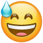 Emoji met open mond en zweetdruppel  U+1F605